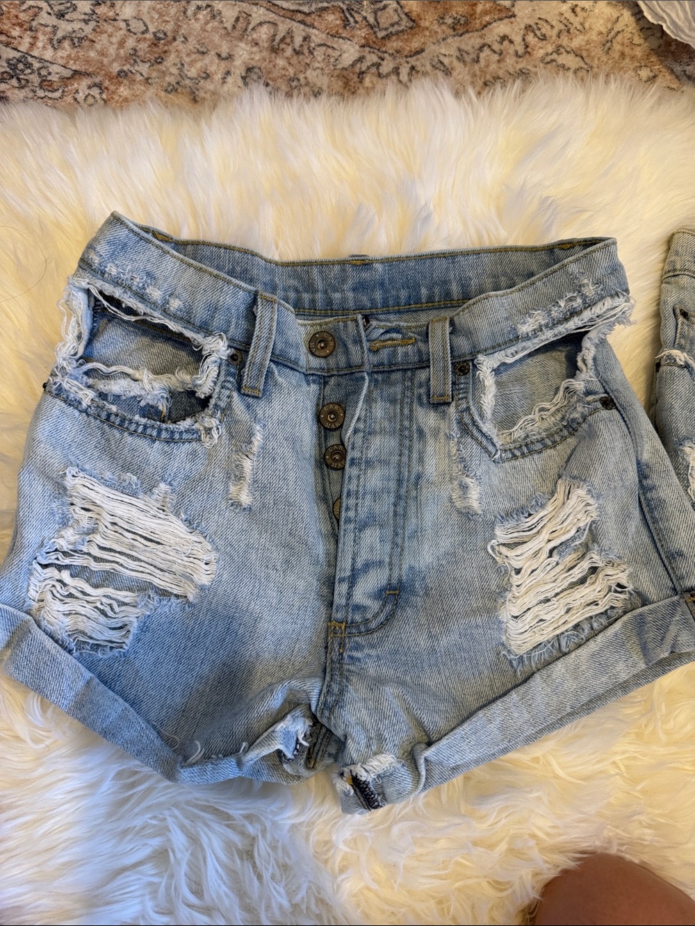 Carmar Light Blue Distressed High-Rise Denim Shorts